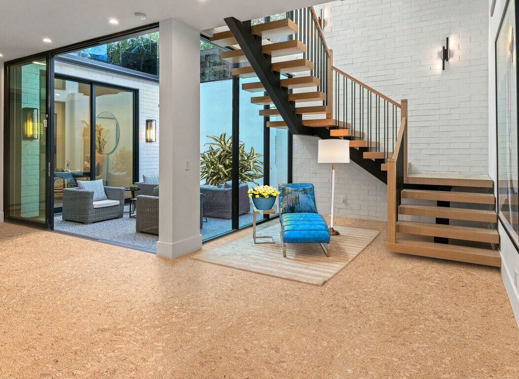 Cork flooring installed in a Toronto basement